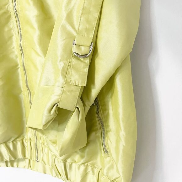 Chicos Lime Green Lightweight Raincoat Roll Tab Sleeves Jacket Size 2 (L) - Picture 7 of 7